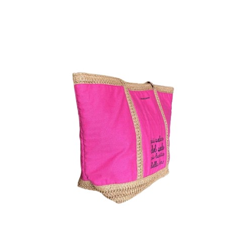 Borsa mare Le Pandorine in tessuto e raffia fuxia nuova collezione